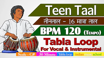 Teen Taal Loop BPM 120 Tempo | 30 मिनट तीन ताल तबला | Non Stop Tabla | Teentaal Tabla 16 Matra Taal