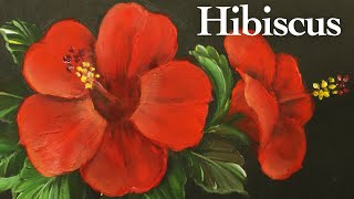 Hibiscus acrylic painting tutorial | One stroke | Red