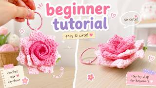 Crochet rose keychain step by step 🌹 So cute and easy 🌹 Tiny Crochet Lab