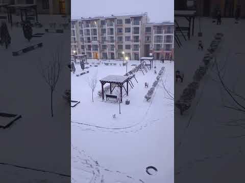 В ЖК Кипарис зима пришла второй раз. Может на озере опять встанет лёд?