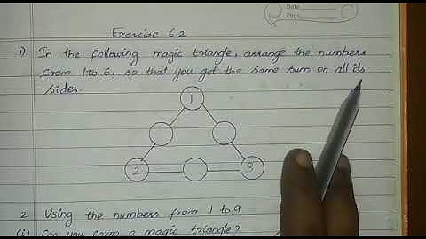 Exercise 6.2/ 1. In the following magic triangle, arrange the numbers from 1 to 6, so that you get t