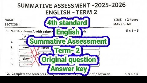 4th standard English Summative Assessment Term- 2  Original question Answer key 2025