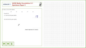 GCSE Maths EDEXCEL Foundation Specimen     Paper 3   Q11 Prime and square numbers