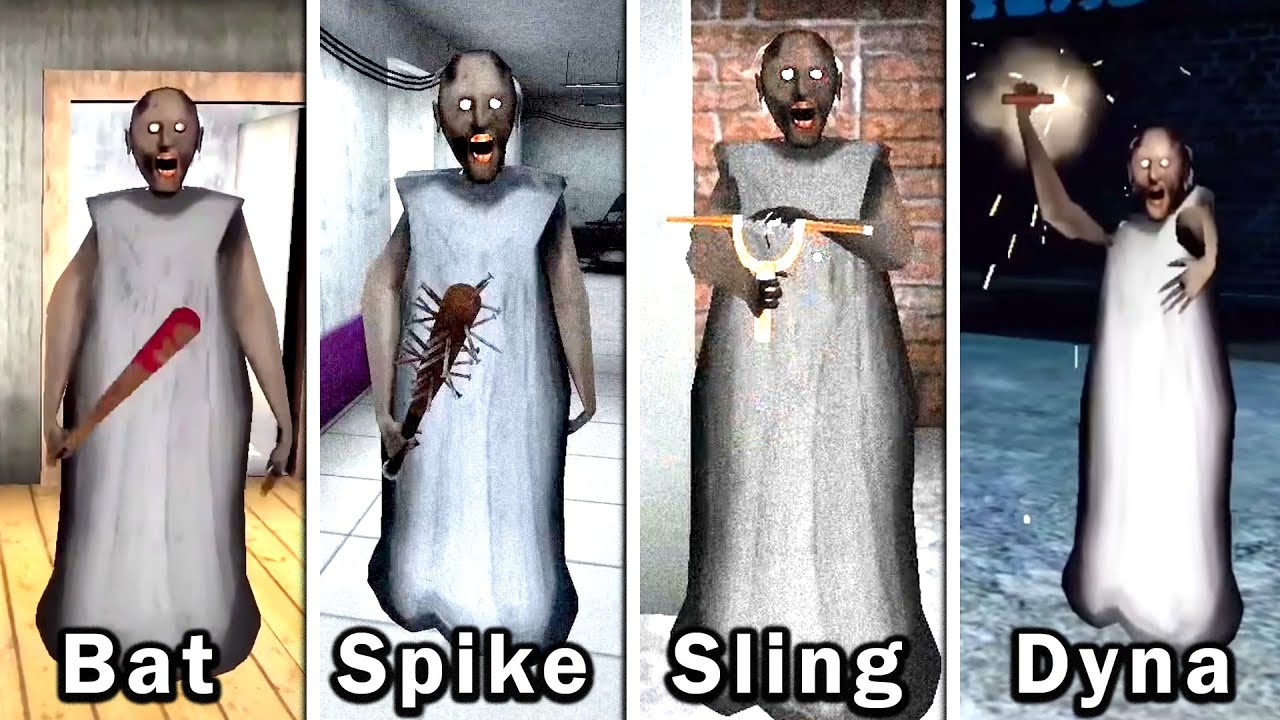 Granny All New Weapons Evolution - Normal Bat Vs Spike Bat Vs Slingshot Vs Dynamite