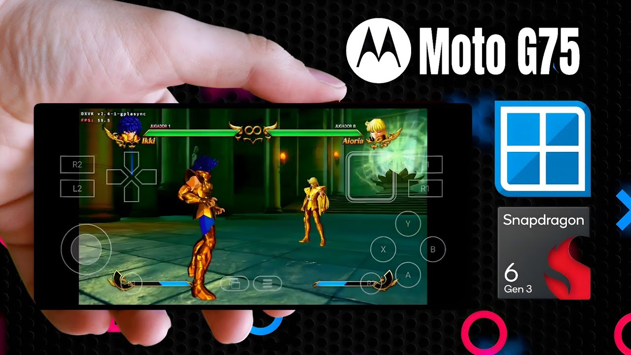 Moto G75 Snapdragon 6 gen 3 Test Saint Seiya Soldiers Soul Gráficos Altos 60 FPS en Winlator Cmod