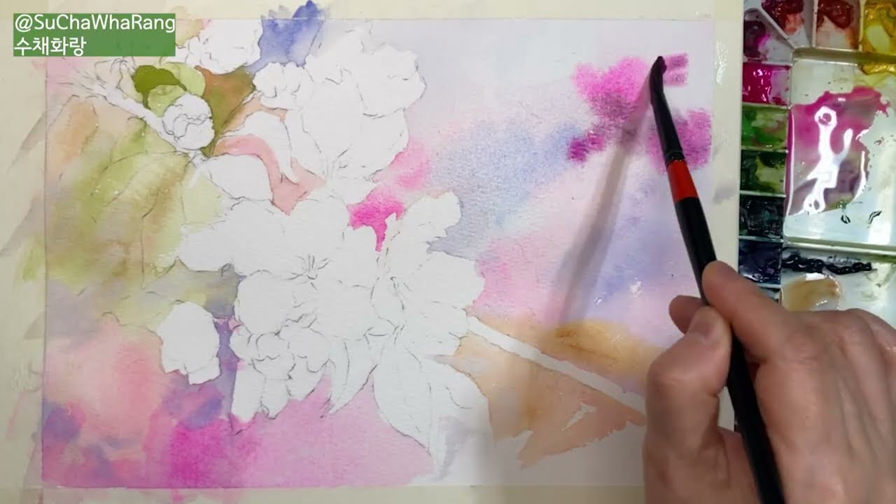 🌸깊은 명암 표현으로 향기로운 진달래 그리기 쉬운 수채화 #수채화랑 #진달래그리기