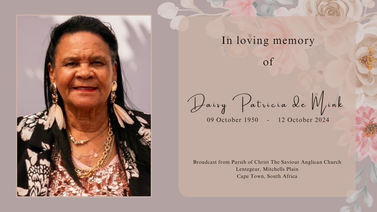 Funeral service of Daisy Patricia de Mink - Saturday, 19 October at 9AM