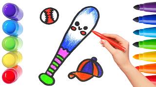 How To Draw cute BAT BALL Drawing, Painting &amp; Coloring For Kids and Toddlers_🌈🎨