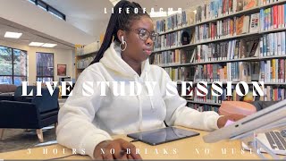 Study with me *live* || 3 Hours  No breaks  + Library Ambience