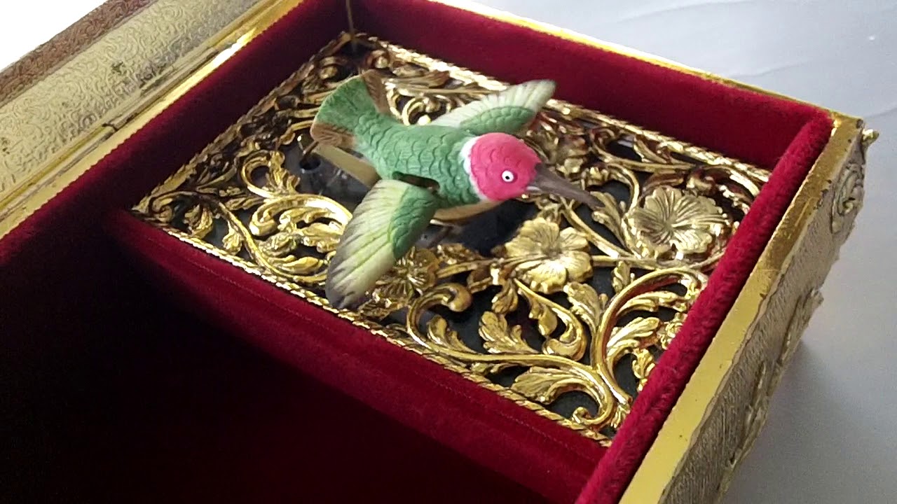 VINTAGE MECHANICAL HUMMINGBIRD AUTOMATON MUSIC BOX JEWELRY CASE YouTube