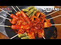 리얼먹방:) 새(?)빨간 어묵꼬치 & 떡꼬치 (ft.김말이) ★ 디저트는 샐러드빵 ㅣSpicy Eomuk & Tteokbokki ㅣREAL SOUNDㅣASMR MUKBANGㅣ