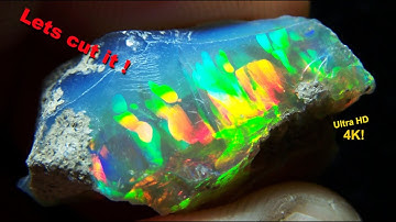 Cutting Dark-Based Ethiopian Opal Rough Tips and Techniques Huge cut color rivals Australian Opal