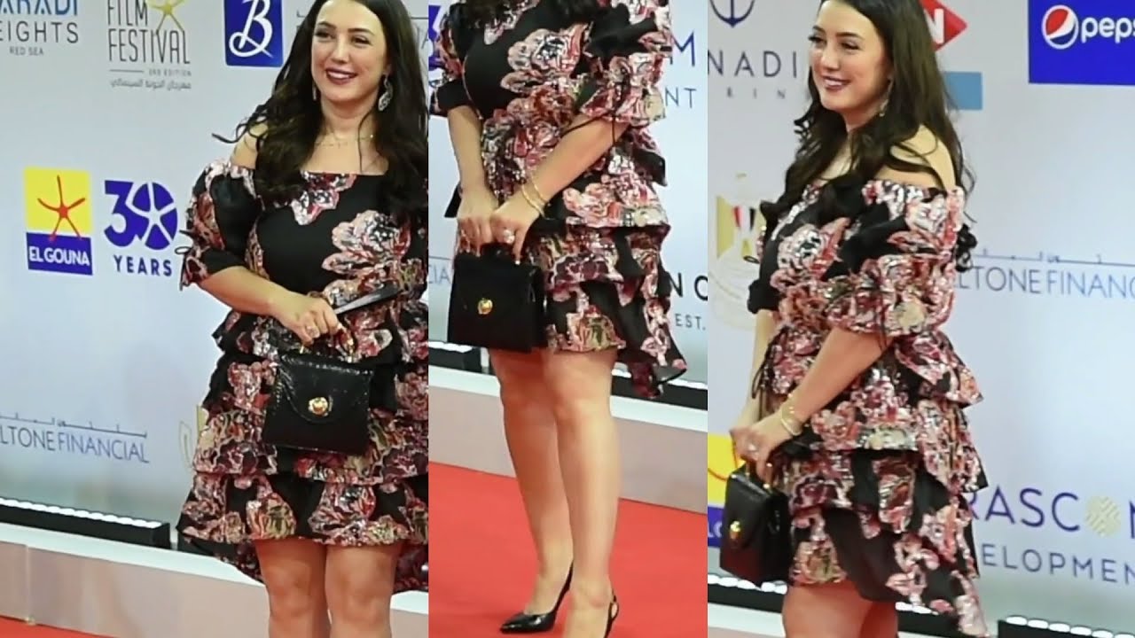 الفنانة كندة علوش بفستان مشجر قصير جرئ و مثير فى مهرجان الجونة - YouTube