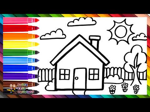 Draw and Color a House with a Garden 🏡🌳☀️☁️🌈 Drawings for Kids