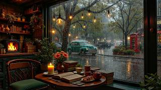 Elegant Rainy Café Jazz | Warm Firelight and Soft Street Views for Relaxation and Comfort screenshot 5