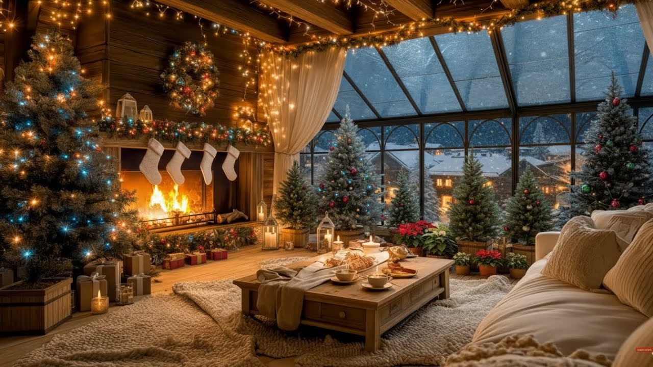 Peaceful Winter Coffee Shop by the Lake ❄️☕ Romantic Winter Fireplace