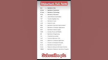 Full Form Of BA, B.Com, B.Tech, Mbbs, Jee, LLb, Cat, Tet, Anm, Bds, Bca, Bsc |#shorts#important