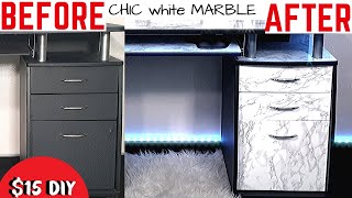 How to White Marble Desk makeover DIY