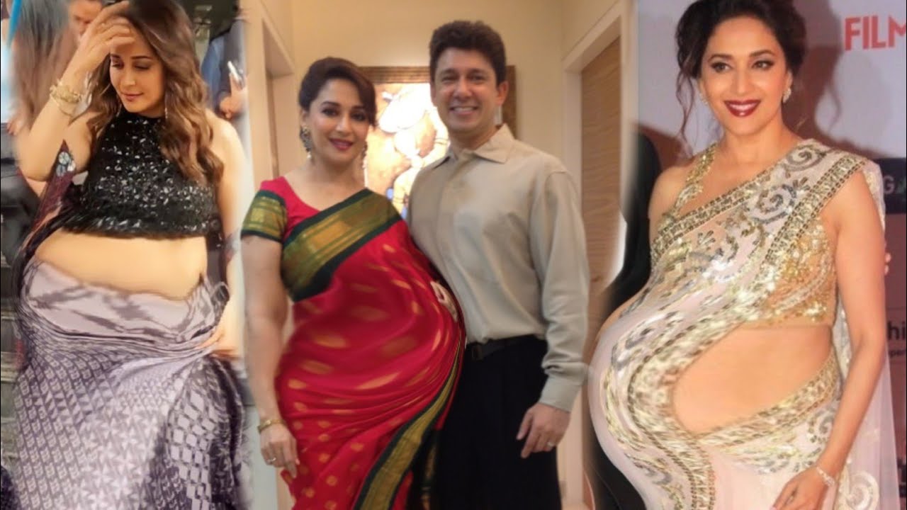 Third Time Pregnant Madhuri Dixit Flaunts Her Baby Bump At Manish
