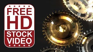 Free Stock Videos – 4 silver gold gears cogwheels rotating on grey background 3D animation vi