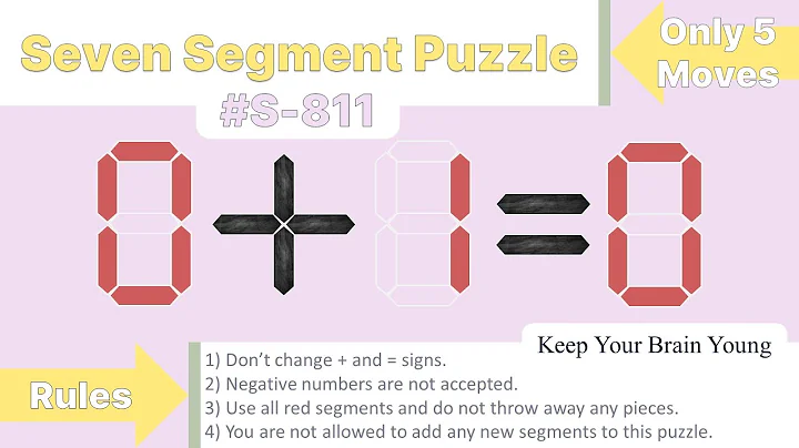 Seven Segment Puzzle no.S-811 ( 0 + 1 = 0) With solution.