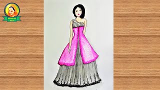 how to draw a girl with a long dress | fashion illustration drawing | fashion sketches dresses