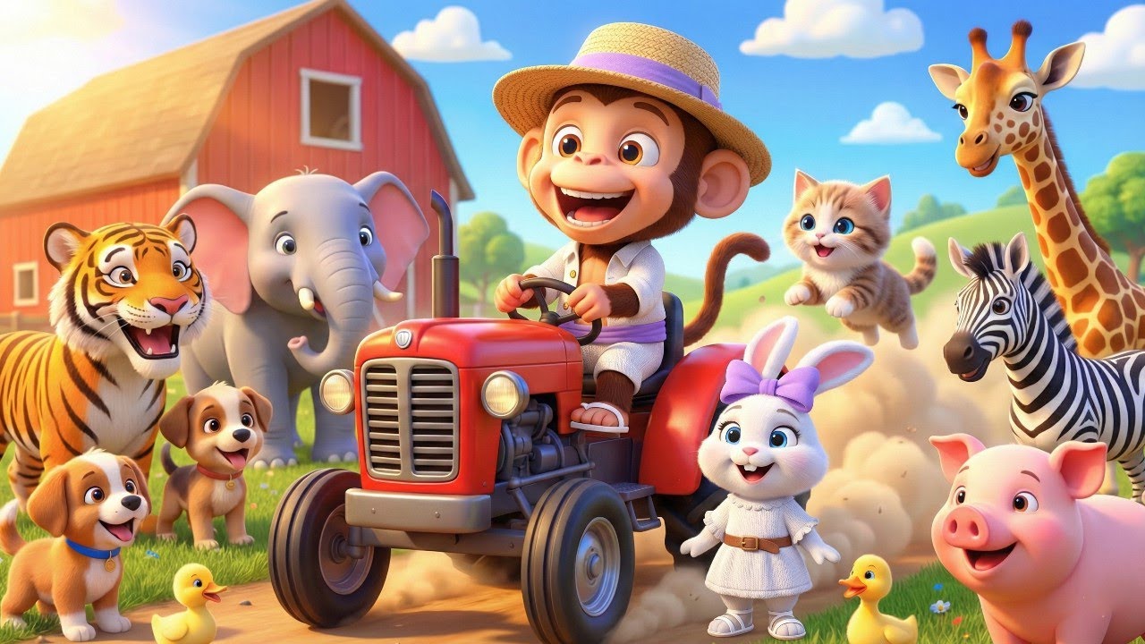 Cute Monkey Learns Farm Life & Saves Animals | Fun & Heartwarming Story 🍎🐮 Monkey's Crazy Tractor! 🚜