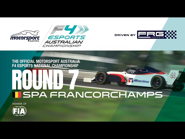 The best of the countries formula drivers.

Both real world and sim racers combined. This is a 40min race, the car's fuel tank capacity is set to 50% meaning drivers will need to pit unless there are a few safety cars or some serious fuel saving. 

There are no fast repairs in this series so the consequences for car damage are dire, we are expecting retirements from damage during the season. It's a standing start, 30 car grid with live stewarding, race control, safety car and broadcast on Simspeed TV. 

The weather for each track is set to the real world forecast with a 20% variance so drivers can set up their cars to what is expected however like in the real world, things can change. Expect rain!

Event Time: 8pm-10pm AEDT
Platform: iRacing
Location: Spa-Francorchamps

Host: Formula Racing Group
Category: Formula 4