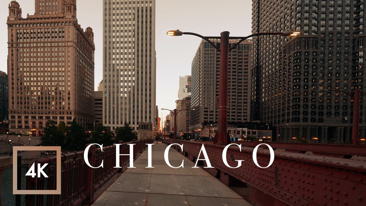 ⁣Walking Downtown Chicago, River Walk at Sunrise, Binaural City Sounds, ASMR