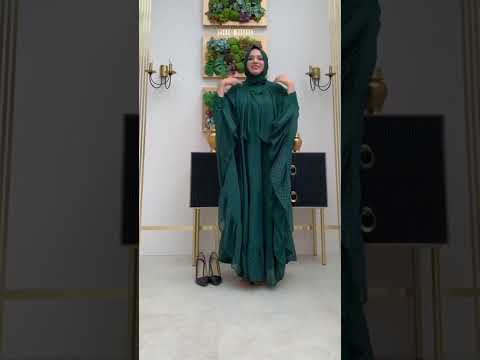 Benekli Yaka Detay Şifon Pelerinli Elbise Takım 3643 #hijab #tesettür #dress #abaya #keşfet