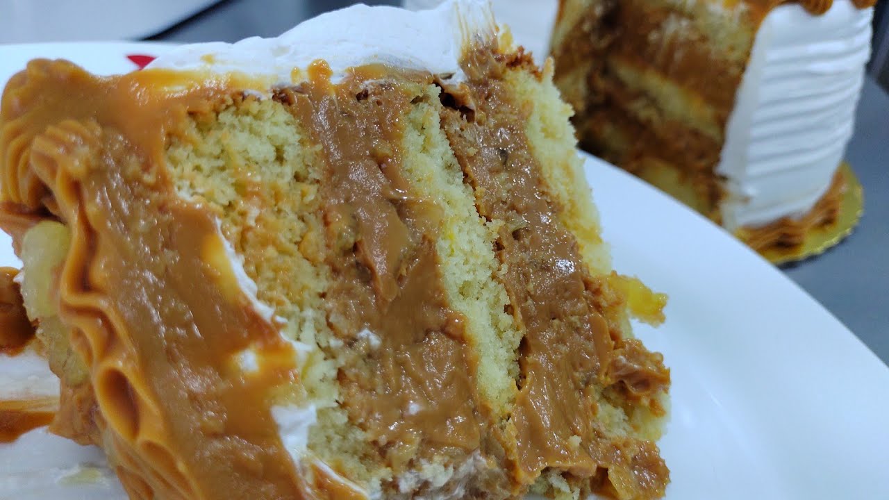 BOLO DOCE DE LEITE COM ABACAXI RECHEIO CREMOSO FORMA 20×10/ receita