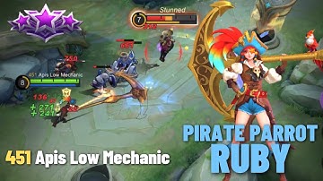 Ruby Pirate Parrot New Starlight Skin - Top 4 Ruby Gameplay By Apis Low Mechanic - MLBB