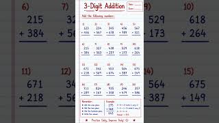 ➕ 3-Digit Addition Worksheet | Math Homework Help #shorts