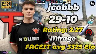 jcobbb (29-10) Rating: 2.27 (Mirage) | FACEIT avg 3325 Elo | Feb 22, 2026 #faze #jcobbb