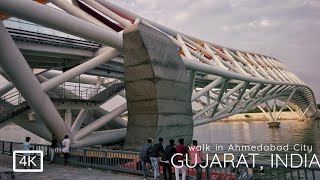 Walking around Sabarmati Riverfront park in Ahmedabad City | Atal Bridge | 4K Walk in India