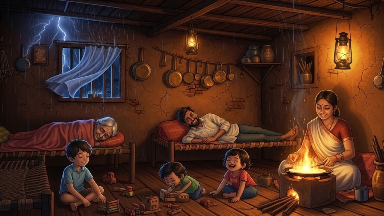 Storm Howled Outside, Hearth Cooking Burned Bright | Cozy Indian Village ASMR | Ghibli ASMR Days