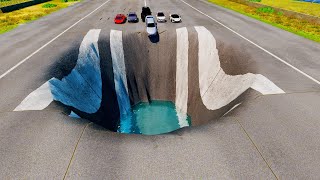 Can These Cars Runover The Massive Pothole - BeamNG Drive