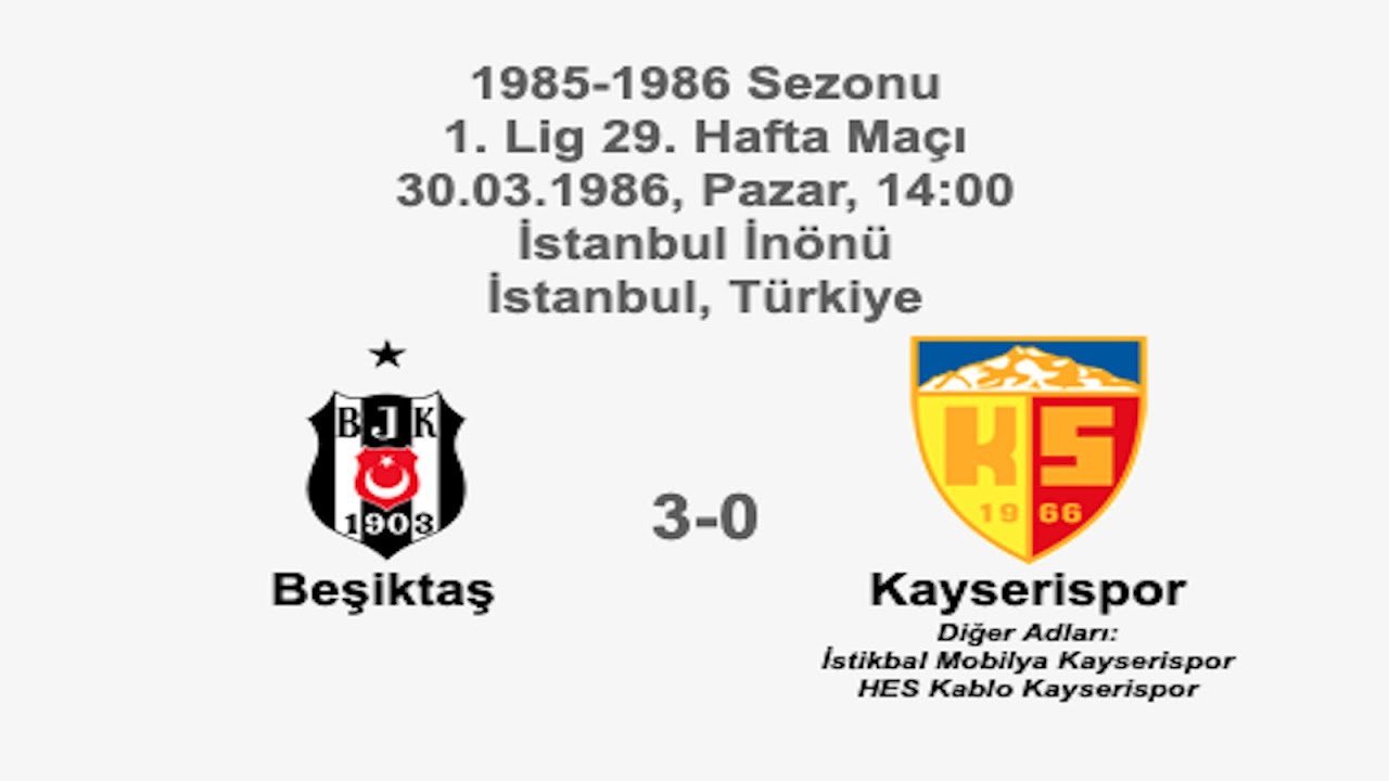 1985-1986 Süper Lig BEŞİKTAŞ - KAYSERİSPOR 3-0 Maç Özeti