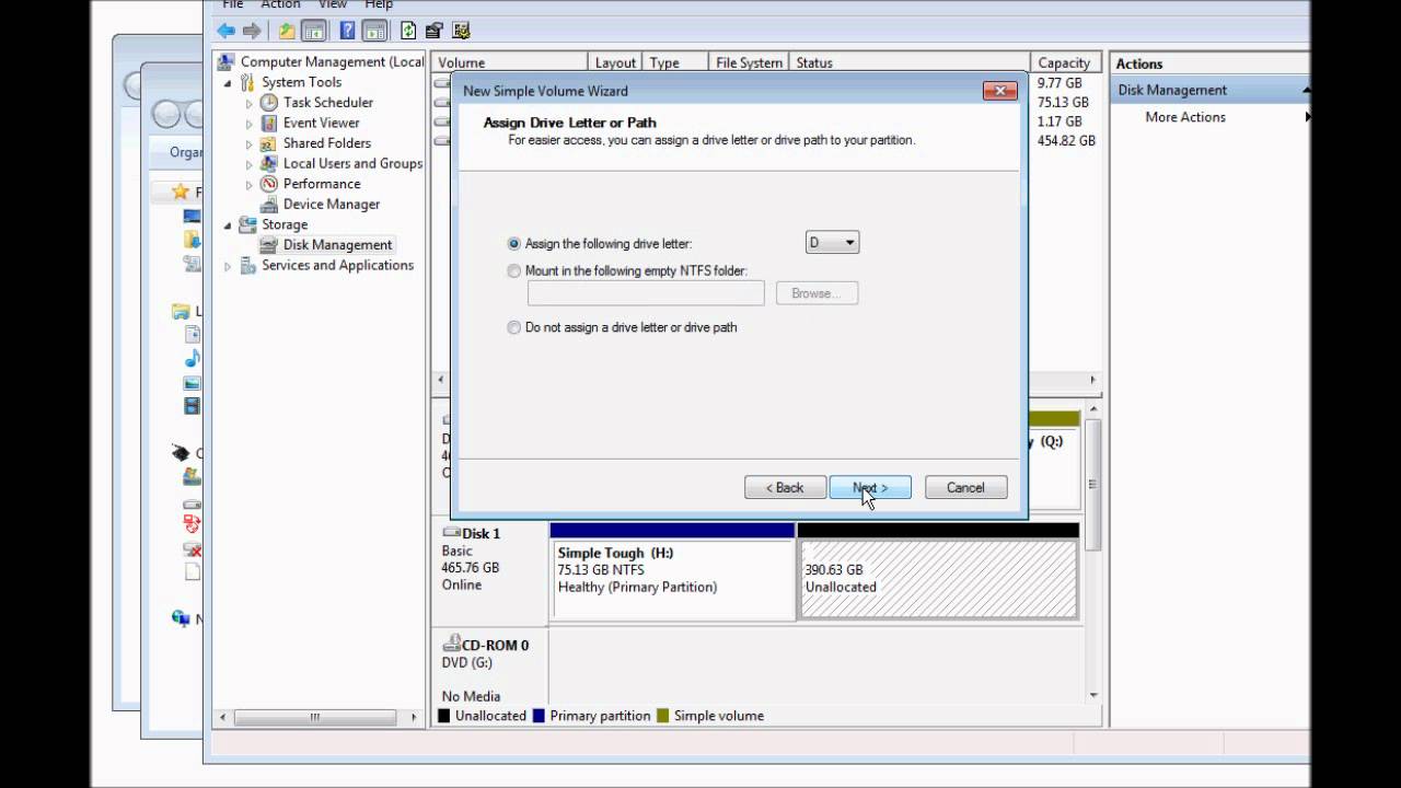 partitioning a 이동식 드라이브 while windows 7