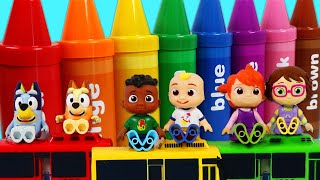 Bluey & Cocomelon Friends Surprise Crayon Opening Learning Colors Fun Activities!