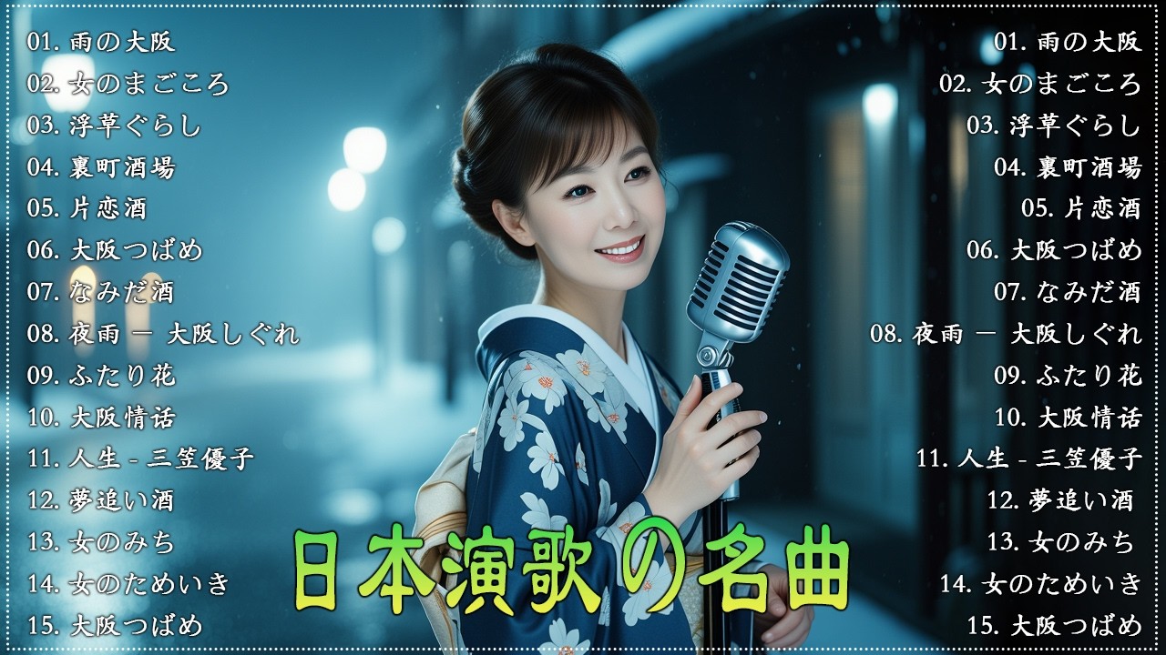 日本演歌 の名曲 メドレー💽🎶演歌の調べに包まれて、あの日の涙を思い出す📺雨の大阪/女のまごころ/浮草ぐらし/裏町酒場/片恋酒/大阪つばめ
