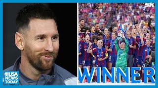 Lionel Messi reacts to Barcelona winning 2024 UEFA Women's Champions League