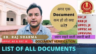 DOCUMENT Verification for JE Exams, SSC JE, RRB JE, DFCCIL JE And other exams