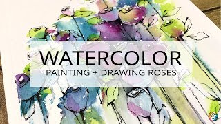 watercolor painting and drawing roses