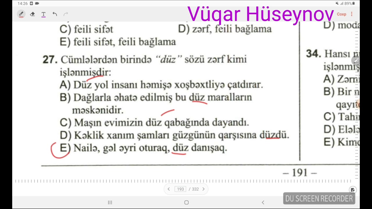 VH. DİM. Zərfin cümlədə rolu... 1-66