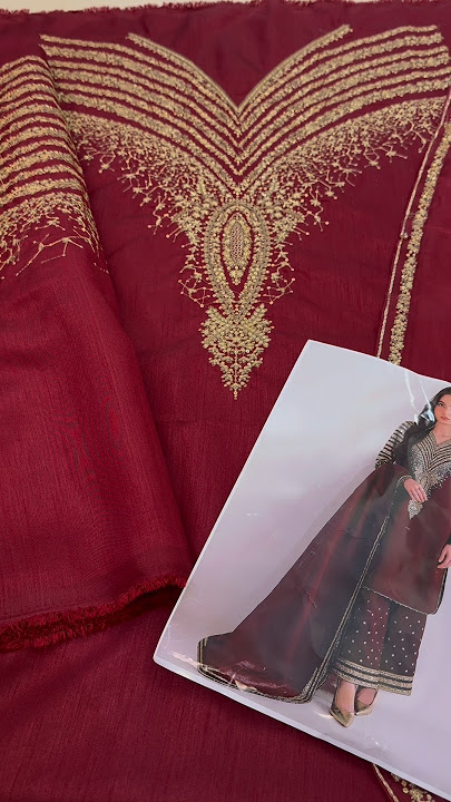 Jazmin Luxury Raw Silk Embroidered Unstitched 3 Piece UR 7056 Maroon