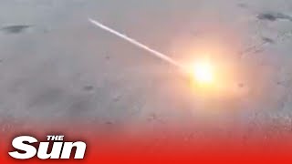 Ukrainian forces blow up Russian tank with a Javelin missile