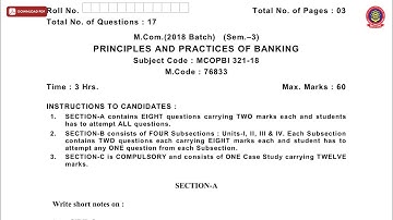 MCOM 3RD SEM PRINCIPLES AND PRACTICES OF BANKING NOV 2019 | PTU