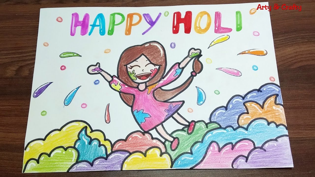 Easy Drawing On Holi 2019 How To Draw Holi Festival For Kids Holi