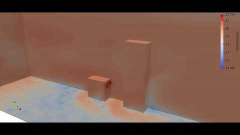 Instantaneous temperature field around two buildings in Fluidity